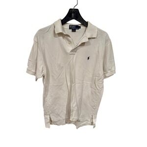 VTG Polo Ralph Lauren Polo Shirt Mens M White Short Sleeve Pique Cotton Pony